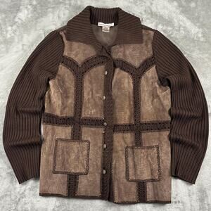 Lauren Hansen Suede Knit Jacket Brown Womens Medium B46